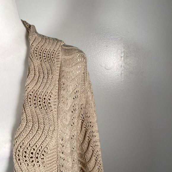 Joseph A Tan Shawl Collar Open Weave 3/4 Sleeve Cardigan Sweater XL - Picture 4 of 13